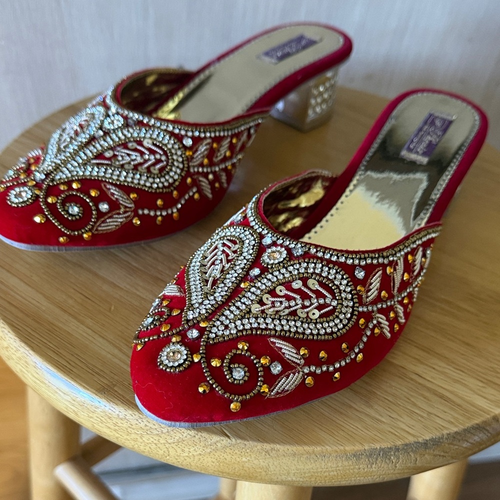 Phenix Red Embellished Mules